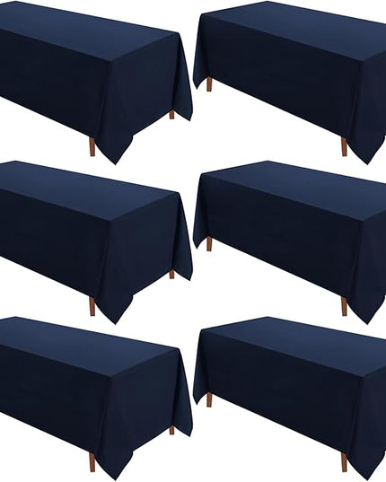 VidaFete Tablecloth 6 Pack 90 * 132inch Rectangle Table Cloth Polyester, Stain Wrinkle Resistant, Rectangular Polyester Table Cover for Kitchen Dinning Party Wedding Buffet Decoration(Navy Blue)