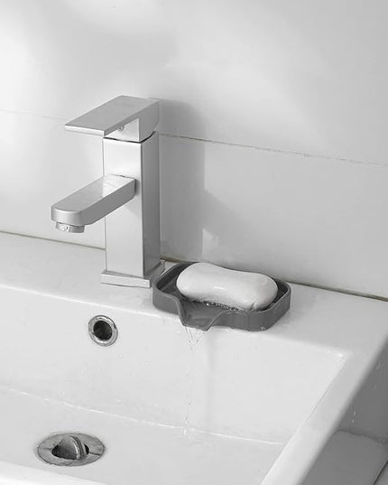 Silicone Bathroom Soap Dishes with Drain Spout-Bathroom and Kitchen Sink Organizer,Sponge Holder,Dish Soap Tray,Perfect for Dispenser,Scrubber,Bottle,Cup on Sink or Counter-Grey 4.9"×3.2"