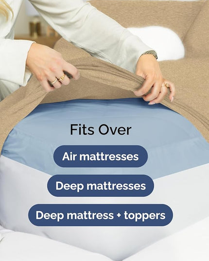 Extra Deep Full Sheet Set - 6 Piece Breathable and Cooling Sheets - Hotel Luxury Bed Sheets Set - Easy Fit - Soft, Wrinkle Free and Comfy Sheets Set - Heathered Tan Sheet Set with Extra Deep Pockets