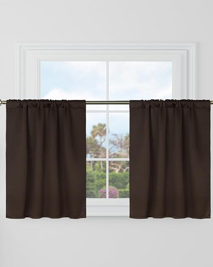 BGment Short Blackout Curtains 30 Inch Length for Small Windows - 34 x 30 inch Curtains Rod Pocket and Back Tab Thermal Insulated Room Darkening Curtains for Kitchen/Cafe Room, 2 Panels, Brown
