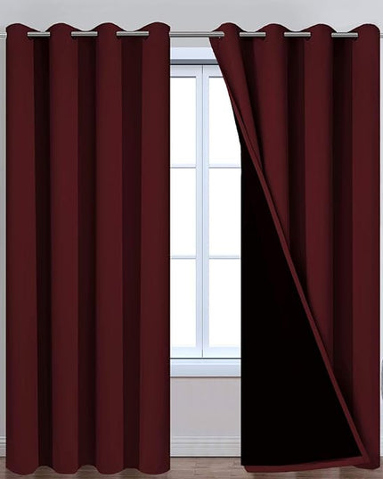 Yakamok 100% Blackout Curtains for Living Room, Noise Reducing Drapes,Thermal Insulated Blackout Curtains for Bedroom(52Wx84L, Burgundy Red, 2 Panels)