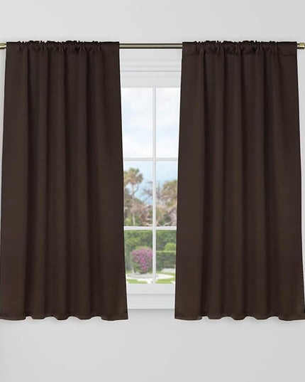 BGment 40 Inch Length Blackout Curtains for Cafe - 38 x 40 inch Short Window Curtains Rod Pocket and Back Tab Thermal Insulated Room Darkening Curtains for Kitchen Bathroom, 2 Panels, Brown