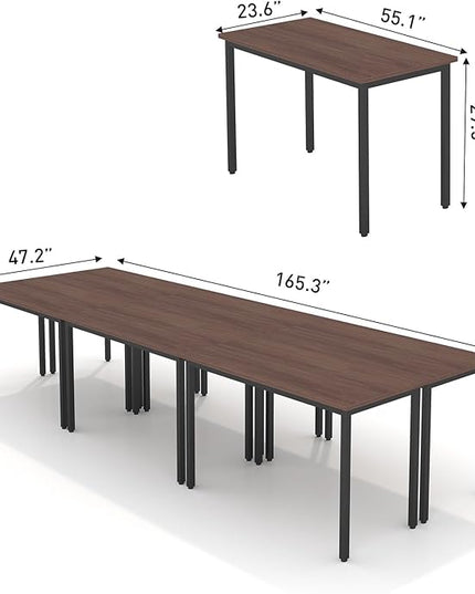 Bonzy Home Conference Table Chairs Set 14FT, 165"x47.2"x29.5" Tables & 16pcs Chairs Set for Conference Room Meeting Room Office, Walnut