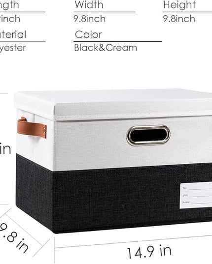 PRANDOM Foldable Storage Bins with Lids [3-Pack] Fabric Collapsible Storage Boxes Baskets Cubes Containers with Handles for Closet Living Room Bedroom (Black & White 14.9x9.8x9.8'')