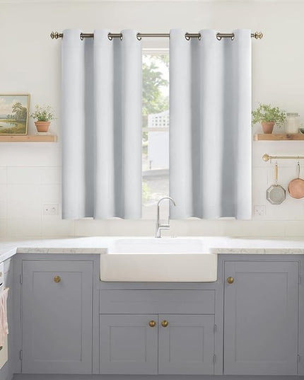YoungsTex Blackout Curtains 48 Inches Length for Bedroom - Short Thermal Insulated Drapes with Grommet Room Darkening Privacy for Living Room Window, 2 Panels, 42 x 48 Inch, Greyish White