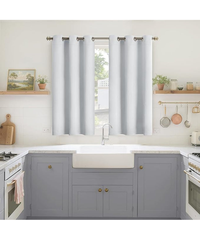 YoungsTex Room Darkening Curtains 45 Inch Length for Kitchen Windows - Short Thermal Insulated with Grommet Blackout Window Drapes for Bedroom, 2 Panels, 42 x 45 Inch, Greyish White
