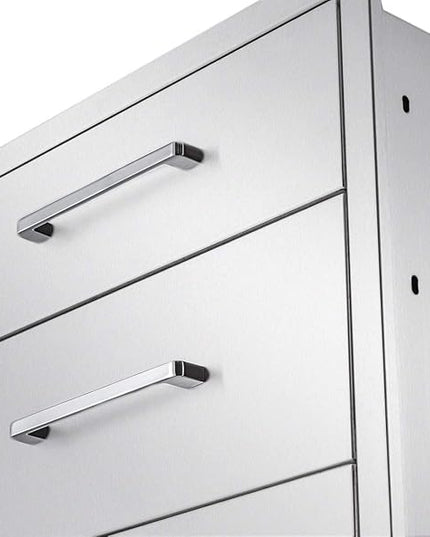 Outdoor Kitchen Drawers Stainless Steel 3-Drawer BBQ Drawer 16" W x 21" H x 23" D Enclosed Built-in Drawer Flush Mount for Outdoor Kitchens & BBQ Islands