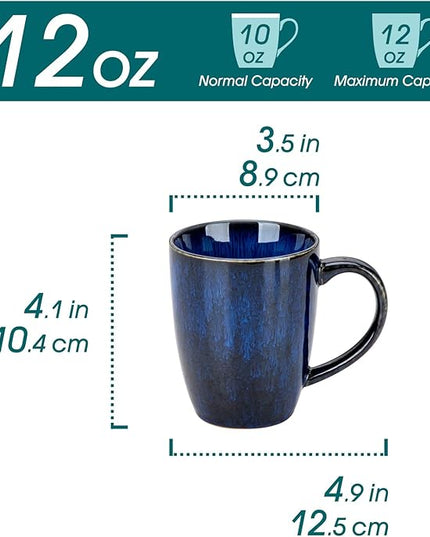 vancasso STARRY Ceramic Coffee Mug Set of 6, 12 Oz Tea Cups with Handle for Latte, Tea, Cappuccino, Milk, Cocoa, Microwave&Dishwasher Safe,Blue