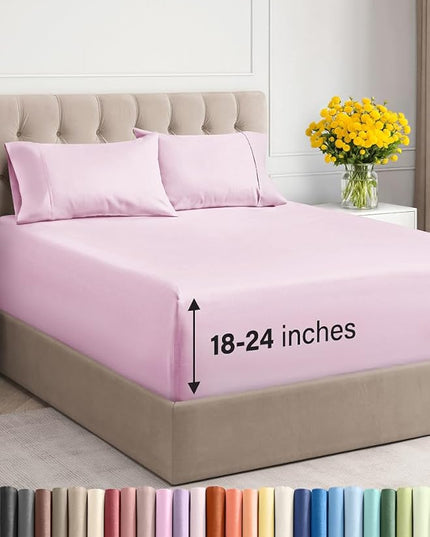 Extra Deep Twin Sheet Set - 4 Piece Breathable & Cooling Sheets - Hotel Luxury Bed Sheets Set - Easy & Secure Fit - Soft, Wrinkle Free & Comfy Sheets Set - Light Pink Sheet Set with Extra Deep Pockets