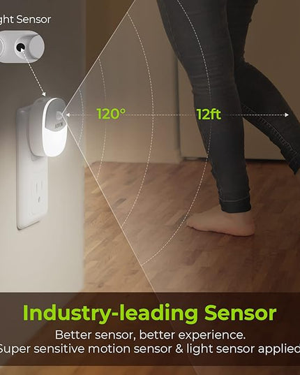 AUVON Plug in Night Light with Motion Sensor and Dusk to Dawn Sensor, Mini Cool White LED Nightlight with 1-50 lm Adjustable Brightness for Bathroom, Hallway, Stairs, Bedroom, Kitchen, 4 Packs