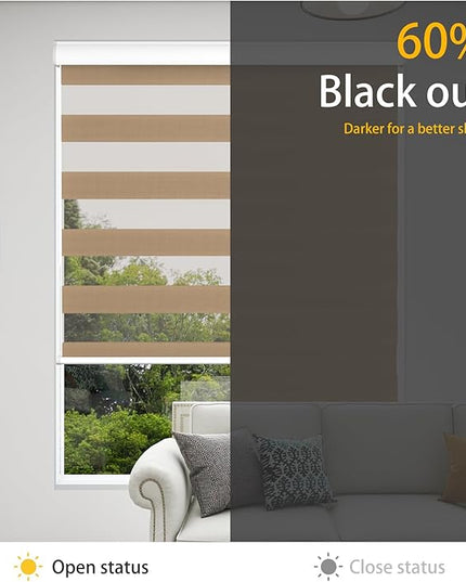 Motorized Zebra Blinds Rechargeable with Remote Blackout Cordless Zebra Shade Smart Electric Curtains for Windows and Privacy Light Filtering Roller Shades, 46" W x 72" H Brown