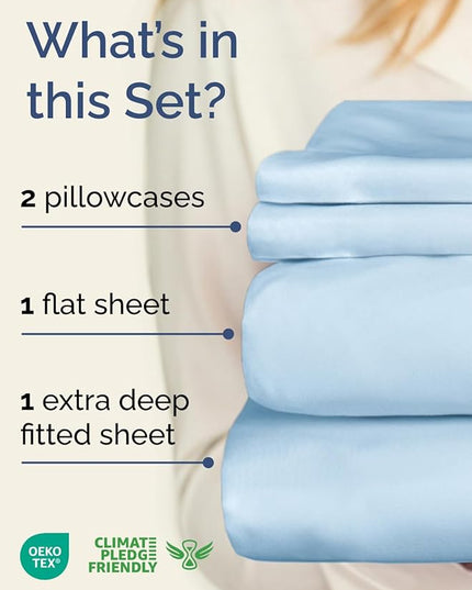 Extra Deep Twin XL Sheet Set - 4 Piece Breathable and Cooling Sheets - Hotel Luxury Bed Sheets Set - Easy Fit - Soft, Wrinkle Free and Comfy Sheets Set - Light Blue Sheet Set with Extra Deep Pockets