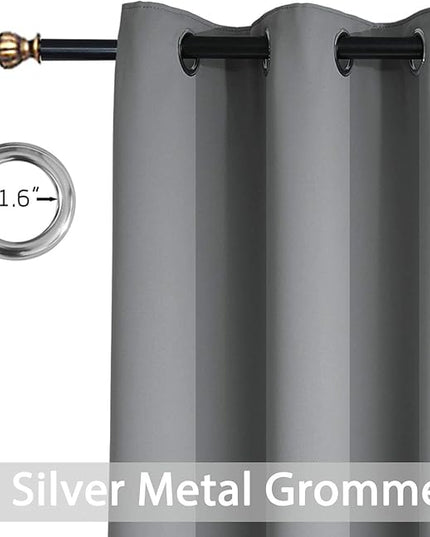 Yakamok Grey Blackout Curtains Room Darkening Thermal Insulated Grommet top Window Curtains Short Drapes for Living Room, 38 x 36 inch, Gray, 2 Panels