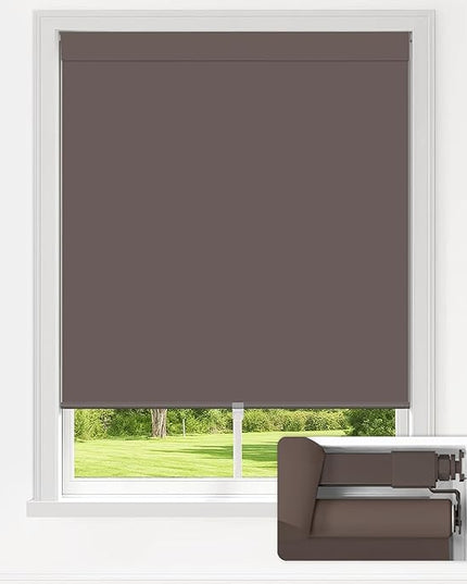 LazBlinds No Drill Blinds for Indoor Windows, Blackout Roller Shades, Cordless Window Blackout Blinds, Thermal Insulated Fabric UV Protection for Home and Office, 27" W x 72" H, Dark Coffee