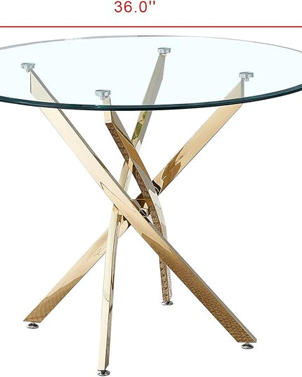 HomVent Round Glass Dining Table Set for 4, Modern Tempered Glass Kitchen Table Set and Chairs, Round Glass Dining Room Table Set for Kitchen