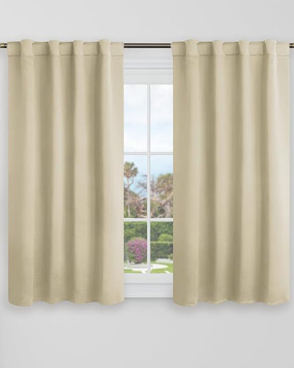 BGment Beige Blackout Curtains 40 inch Length - 34 x 40 inch Camper Curtains Rod Pocket and Back Tab Thermal Insulated Room Darkening Short Curtains for Window/Cafe, 2 Window Panels, Beige