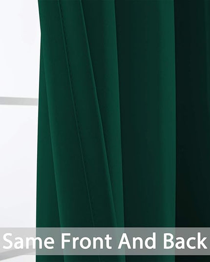 Yakamok Dark Green Blackout Curtains for Bedroom, Room Darkening Thermal Insulated Grommet Window Curtains, Light Blocking Blackout Drapes for Living Room,52Wx84L inch,2 Panels
