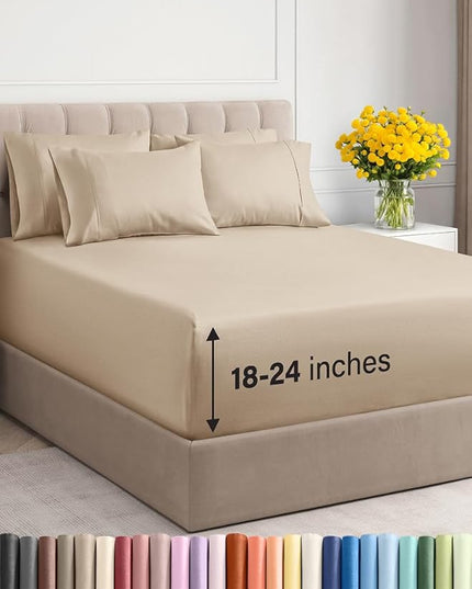 Extra Deep King Sheet Set - 6 Piece Breathable and Cooling Sheets - Hotel Luxury Bed Sheets Set - Easy & Secure Fit - Soft, Wrinkle Free and Comfy Sheets Set - Cream Sheet Set with Extra Deep Pockets