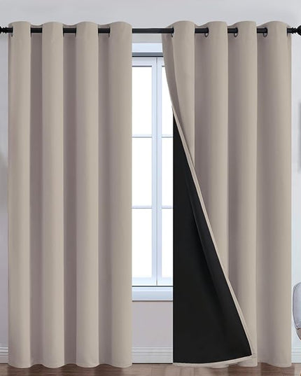 Yakamok 100% Blackout Curtains 90 Inches Long, 2 Thick Layers Heat and Full Light Blocking Soft Thermal Insulated Drapes for Bedroom(52" Wide Each Panel, Natural, 2 Panels)