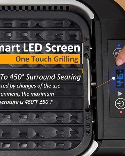 Smokeless Grill Indoor, CUSIMAX Electric Grill, 1500W Portable Korean BBQ Grill with LED Smart Display & Tempered Glass Lid, Non-stick Removable Plate, Dishwasher Safe, Black
