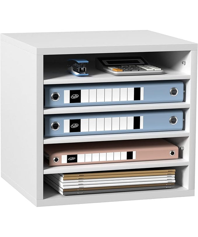 VEVOR Literature Organizers, 5 Compartments Office Mailbox with Adjustable Shelves, Wood Literature Sorter 13.9x12x13 inches for Office, Home, Classroom, Mailrooms Organization, EPA Certified, White