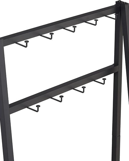 Amazon Basics 9 Hooks Coat Rack, Hallstand Entryway Shoe Bench with Metal 1-Tier Shelf, 13" D x 27.6" W x 69" H, Black