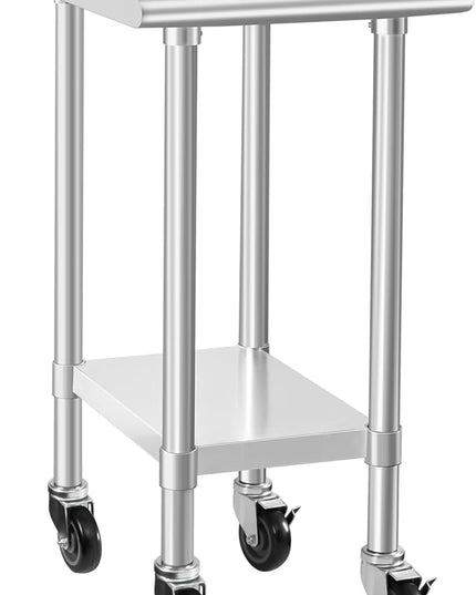 HARDURA Stainless Steel Commercial Work Table with Wheels Prep & Work Metal Table 24×18 Inches Heavy Duty NSF with Casters and 2" Backsplash