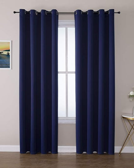ChrisDowa Grommet Blackout Curtains for Bedroom and Living Room - 2 Panels Set Thermal Insulated Room Darkening Curtains (Navy Blue, 52W x 72L)