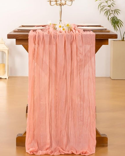 Socomi Coral Peach Christmas Cheesecloth Table Runner Boho Rustic Gauze 120 inch 10FT Cheese Cloth Runner for Wedding Party Baby Shower Birthday Home Decor Holiday Decorations