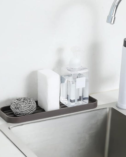 Silicone Kitchen Sink Organizer Tray for Multiple Usage,Eco-Friendly Sponges Holder for Kitchen Bathroom Counter or Sink,Dish Soap Dispenser,Scrubber,Bottle,Cup (Coffee, 12"×4")