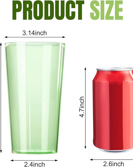 Liacere Plastic Drinking Glasses (Set of 12) 18oz Highball Green Reusable Plastic Glasses Colors，Kitchen Water Glasses Cup, Bar Tumbler Glassware Set for Beer, Juice, Cocktail, Whiskey, Milk