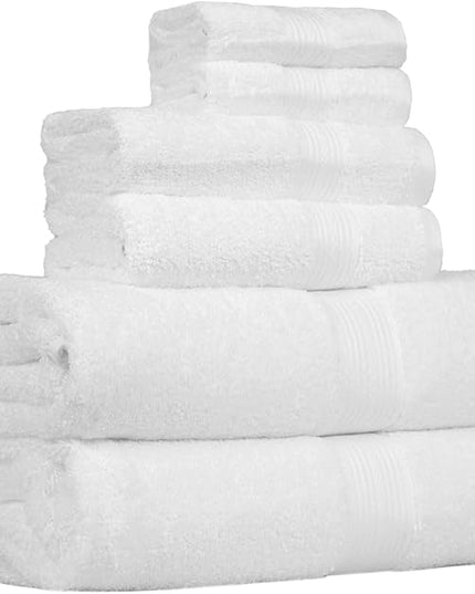 Amazon Basics 6 Piece Oversized Fade resistant Towel set, 100% Cotton towels for bathroom, soft and absorbent, 2 Bath Towels, 2 Hand Towels and 2 Washcloths bathroom towel set, White