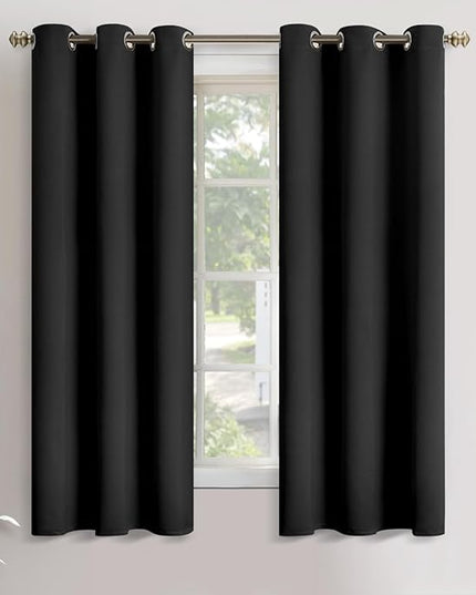YoungsTex Blackout Curtains 63 Inch Length for Bedroom - Thermal Insulated Window Drapes with Grommet Room Darkening Privacy for Kitchen Bathroom Living Room, 2 Panels, 34 x 63 Inch, Black