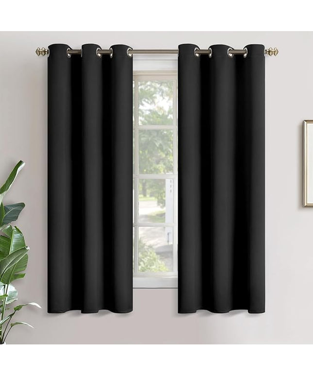 YoungsTex Blackout Curtains 63 Inch Length for Bedroom - Thermal Insulated Window Drapes with Grommet Room Darkening Privacy for Kitchen Bathroom Living Room, 2 Panels, 34 x 63 Inch, Black