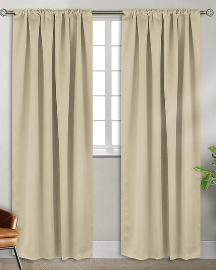BGment Rod Pocket and Back Tab Blackout Curtains for Bedroom - Thermal Insulated Room Darkening Curtains for Living Room, 2 Window Curtain Panels (42 x 84 Inch, Beige)