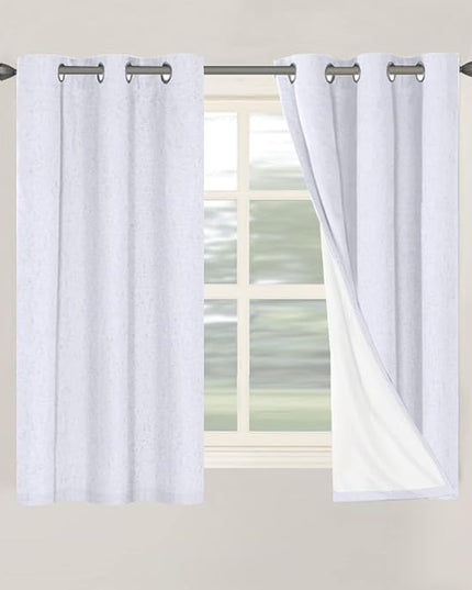 H.VERSAILTEX Primitive Linen Curtains 100% Blackout Curtain Drapes Burlap Curtains with White Thermal Insulated Liner, Grommet Top Drapes Living Room/Bedroom (2 Panels, 42 x 54 Inch, Bright White)