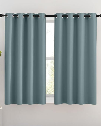 NICETOWN Blackout Greyish Blue Curtains for Bedroom - Thermal Insulated Grommet Solid Window Treatments Energy Saving Sound Reducing Drapes for Bathroom, 2 Panels, W46 x L54