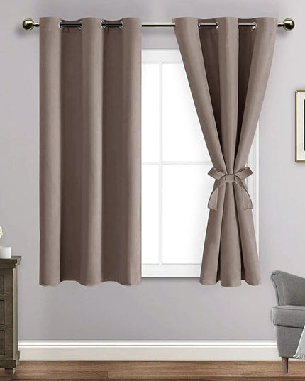 JIUZHEN Tan Blackout Curtains with Tiebacks - Thermal Insulated, Light Blocking and Noise Reducing Grommet Curtains for Bedroom and Living Room, Set of 2 Window Curtain Panels, 42 x 54 Inch Length