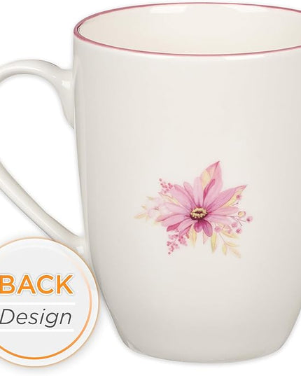 Christian Art Gifts Inspirational Scripture Ceramic Coffee & Tea Mug for Women: Walk by Faith Encouraging Bible Verse Cup, Microwave & Dishwasher Safe, Lead-free, White & Pink Floral Wreath, 12 oz.
