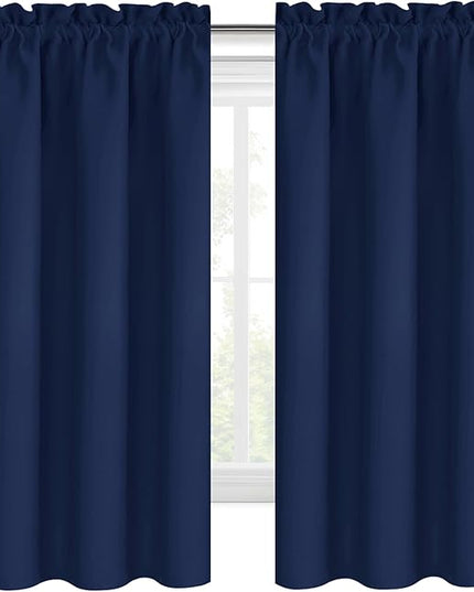 DWCN Navy Blue Blackout Curtains for Bedroom 72 Inches Long 2 Panels Set Window Drapes Thermal Insulated Room Darkening Rod Pocket Curtains for Kids Boys Room (W38 x L72 Inch, Navy Blue)
