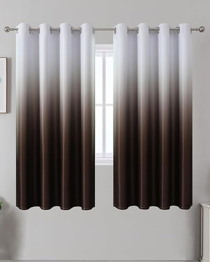 Estelar Textiler Ombre Blackout Curtains for Bedroom 63 Inch Length 2 Panels Set, Room Darkening Thermal Insulated Grommet Window Curtains and Drapes for Living Room, Brown and Greyish White, W52xL63