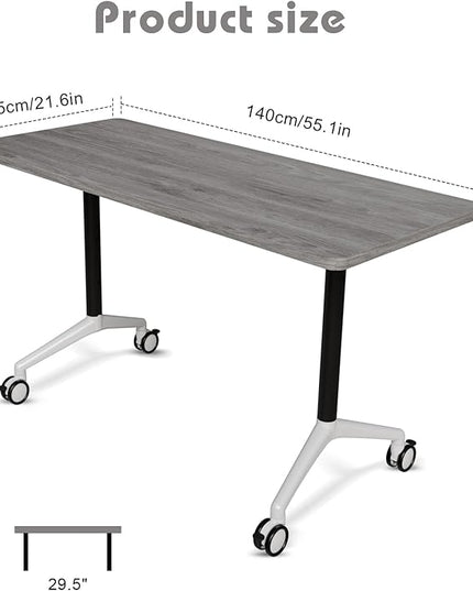 Conference Room Table with Flip-Top Design for Dynamic Meetings, Business Table Computer Desk with Heavy-Duty Frame,Foldable Seminar Meeting Tables for Home Office (4, B, 55.1IN)