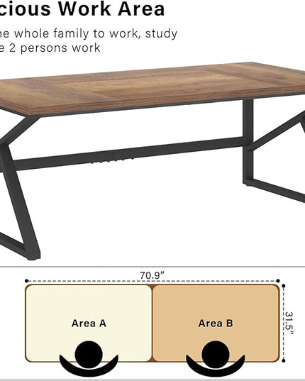HSH Large Home Office Desk, Modern Wood Metal Computer Desk for Two Person, Extra Long Executive Writing Study Gaming Double Desk Workstation, 70 Inch Rustic Bedroom Living Room Table for 2 Monitors
