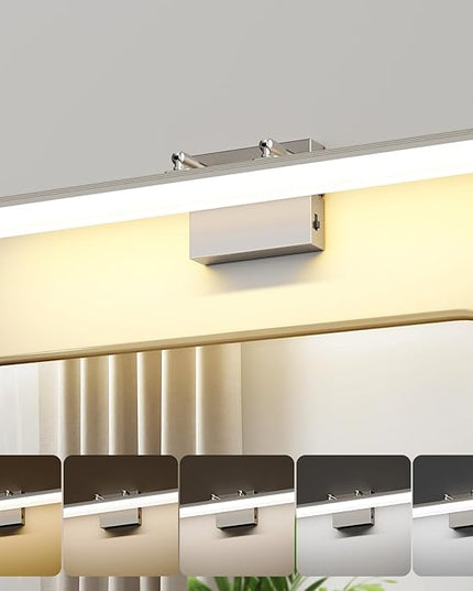 Brushed Nickel Vanity Light 24", 5CCT Dimmable LED Bathroom Light Bar, 18W Wall Mount Fixture with Adjustable Angle & ETL Driver – Modern Lighting for Bathroom, Powder Room, Bedroom
