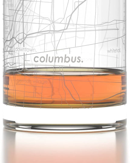 Well Told Engraved Columbus Ohio Map Rocks Glass, Old Fashioned Whiskey Glass (11 oz, Clear) Etched Whiskey Glass, Gifts For Whiskey Lovers