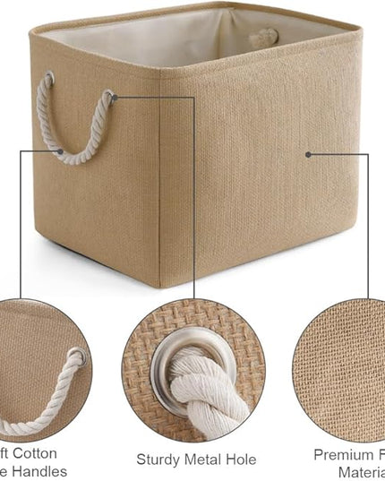 TheWarmHome Organization and Storage Basket for Organizing - 3 Pack 16x12x12 inch Cube Fabric Storage Cubes, Storage Bin for Shelves Gift Closet Organizer Cloth Toy (Beige)