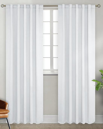 BGment White Curtains 84 inch Length - 42 x 84 inch Rod Pocket and Back Tab Thermal Insulated Room Darkening Curtains for Living Room, 2 Panels Set, Greyish White
