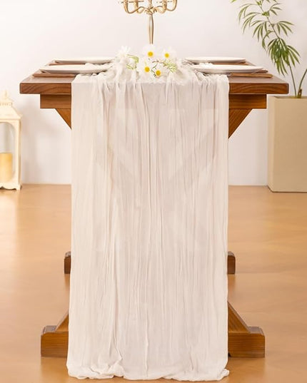 Socomi Ivory White Cheesecloth Table Runner Christmas Boho Rustic Gauze 120 inch 10FT Cheese Cloth Runner for Wedding Party Baby Shower Birthday Home Decor Holiday Decorations