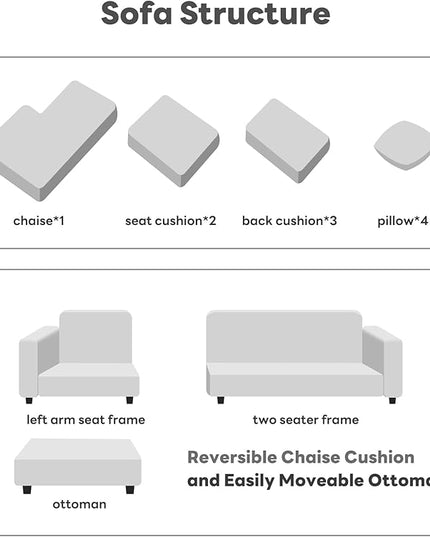 Tbfit L Shaped Couch, Oversized 108" Modular Sectional Sofa with Convertible Chaise, Comfy 4 Pillows Sofa for Living Room Light Gray