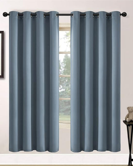 Yakamok 72 Inch Length 100% Blackout Curtains for Bedroom, Light Blocking Drapes Room Darkening Thermal Insulated Solid Grommet Panels for Living Room, (52Wx72L, Stone Blue, 2 Panels)